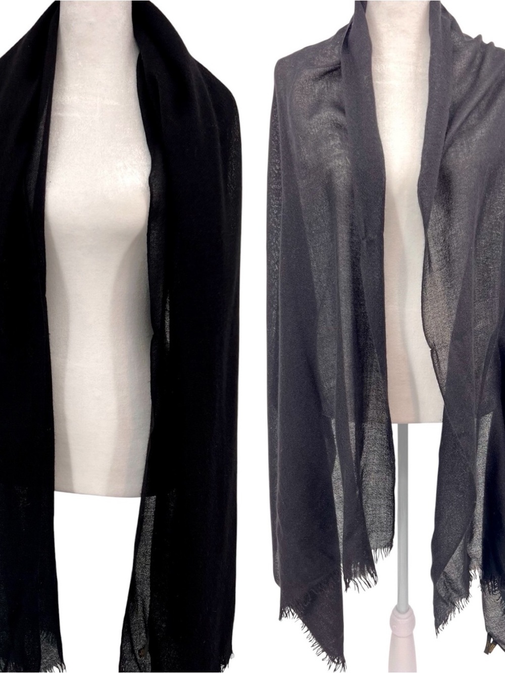 Loro Piana 70% cashmere 30% silk lightweight scarf shawl black 28x78